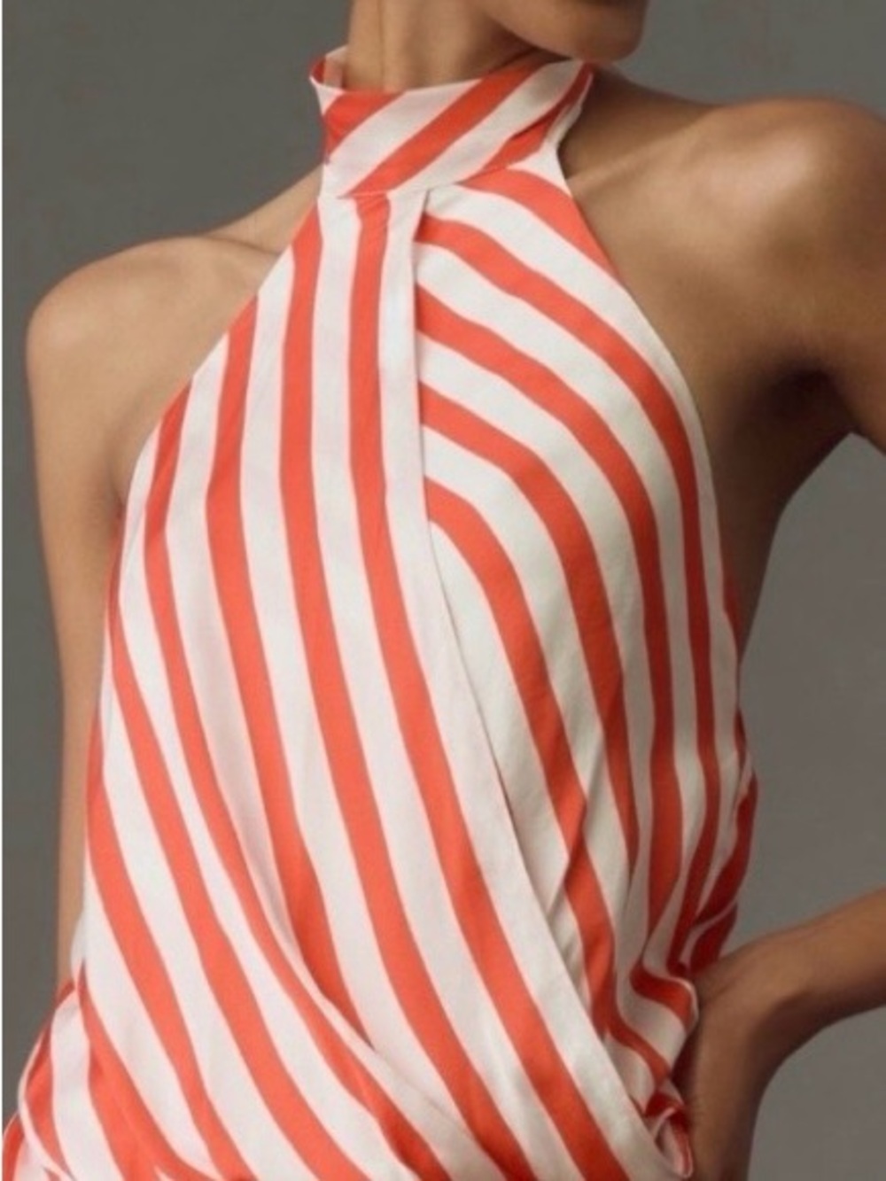 NWT, Maeve Striped Halter-Neck Maxi Dress in Coral and White